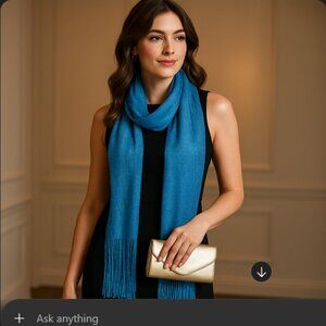 Kimberly C. Metallic Blue Fringe Scarf – Statement Evening Wrap